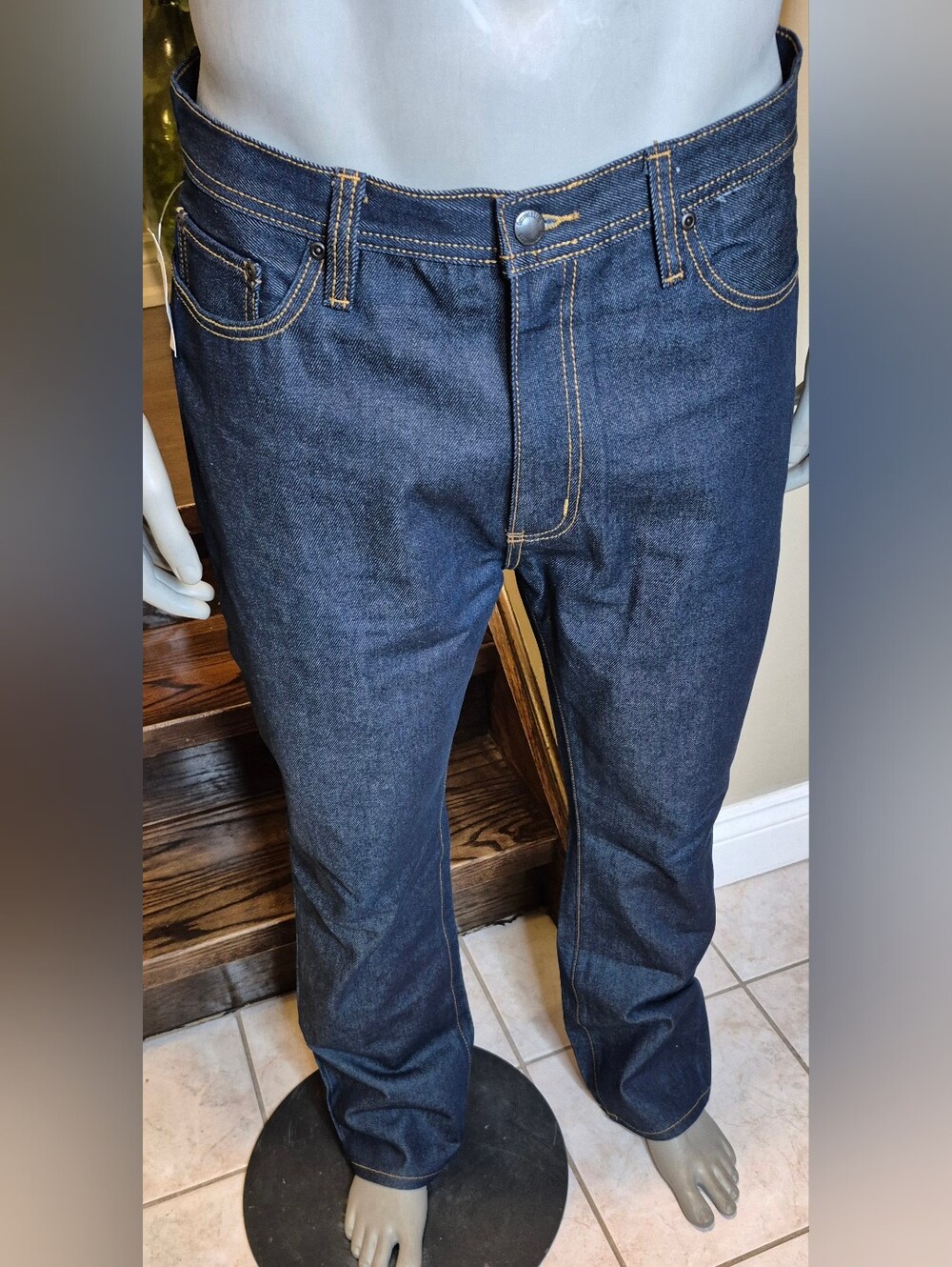 Outdoor Life Men's Straight Dark Blue Jeans with Contrast Stitching